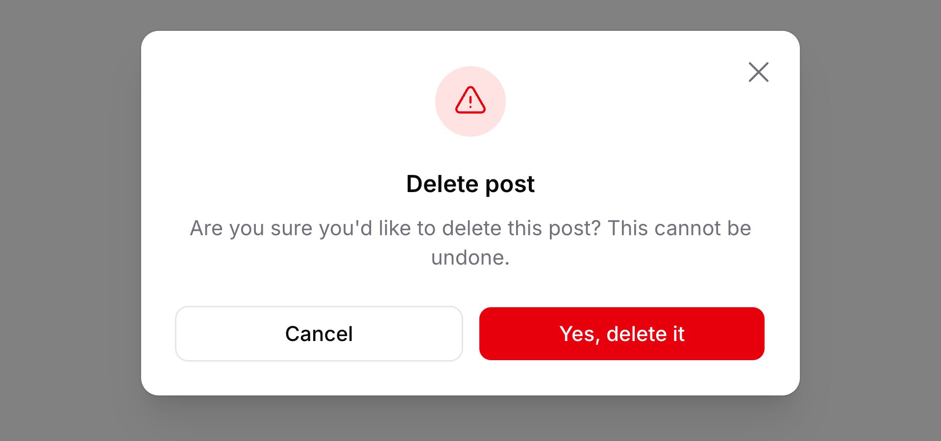 Confirmation modal with custom text